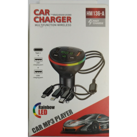 FM трансмитер 2USB/TYPEC - HM136 с кабел